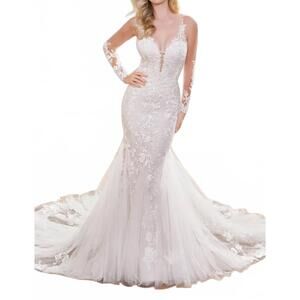 NEW MARTIN THORNBURG catalina schiffli lace appliqué wedding dress in white